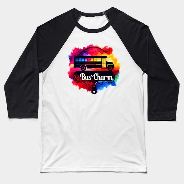 School Bus Charm Baseball T-Shirt by Vehicles-Art